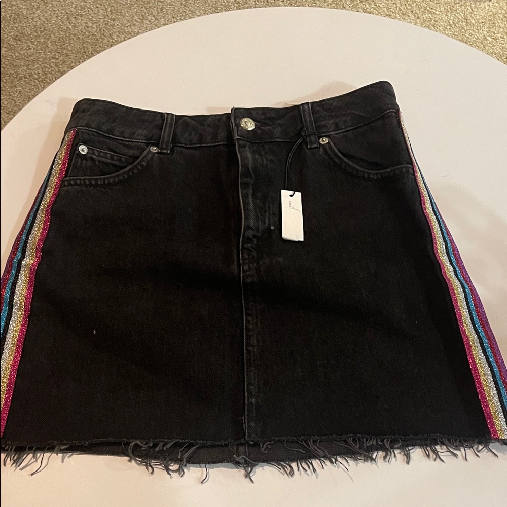 Topshop Black Mini Skirt with Rainbow Stripes